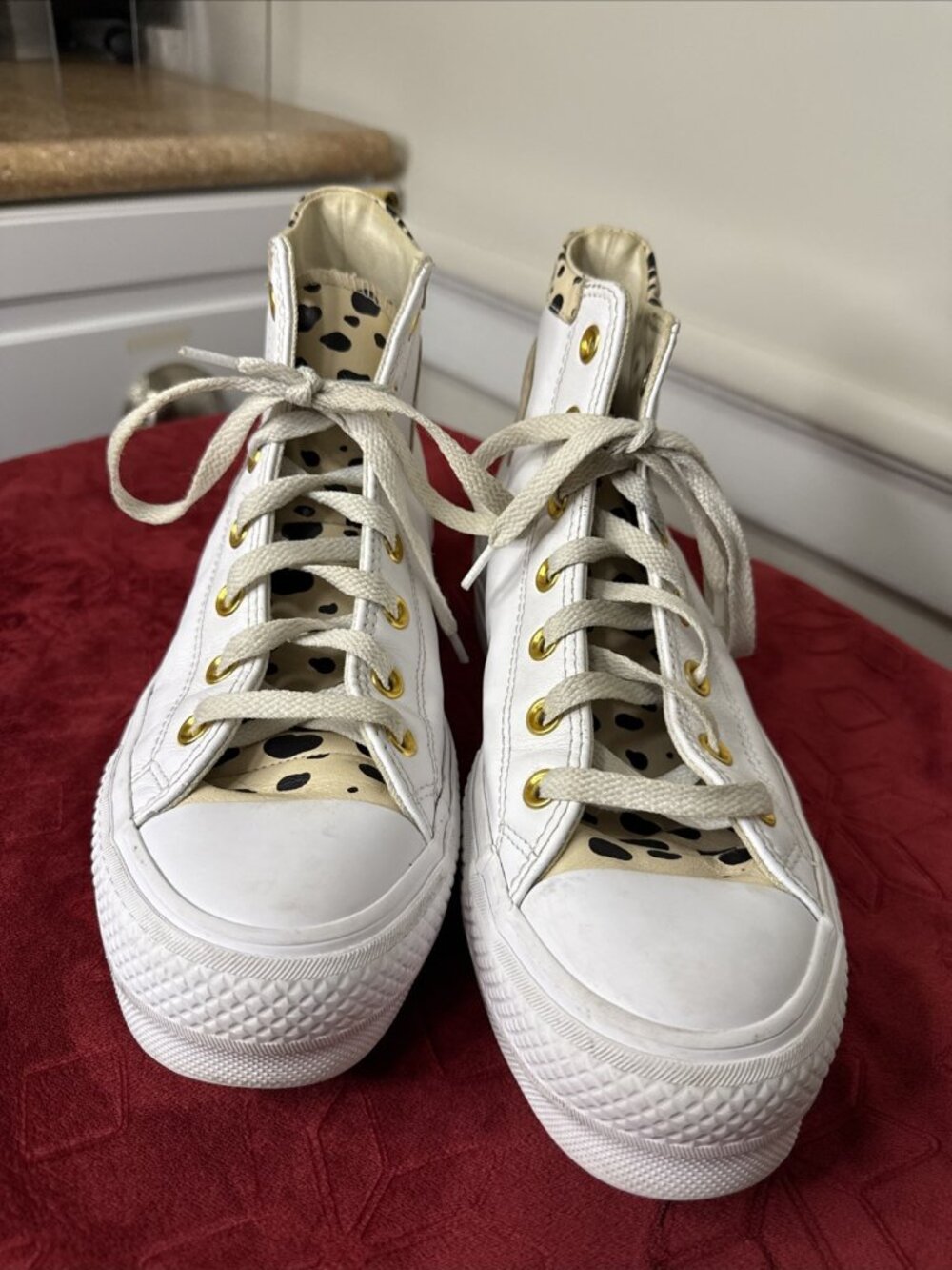 Converse Chuck Taylor All Star Lift Platform Star Leopard Accent, White /Gold 8
